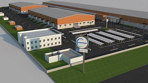 INDUSTRIAL WAREHOUSE LOGISTIC BUILDING 3D MODEL WITH ROADS with  PARKING model