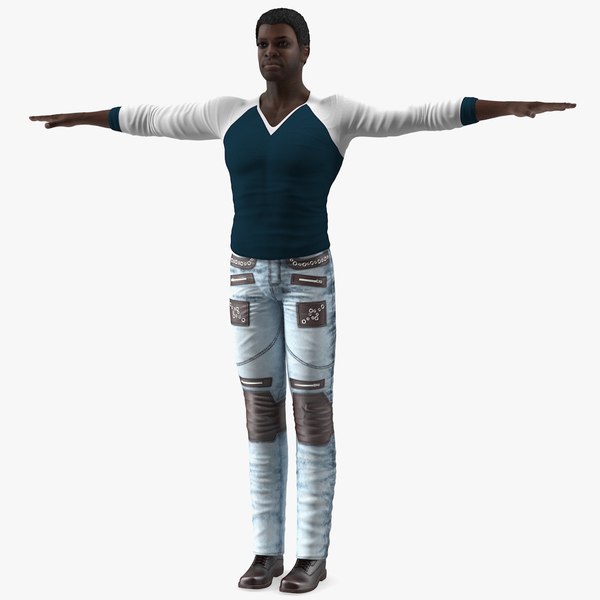 Afro American Man in City Style T Pose model