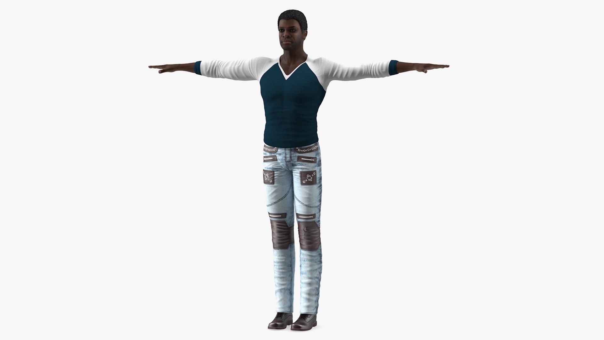 Afro American Man in City Style T Pose 3D model preview