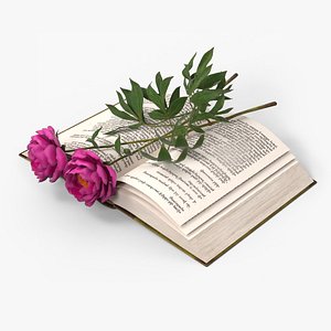 Open Book with Two Purple Peony Flowers