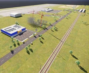 3D airport train station scene model