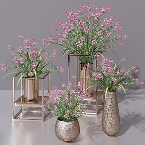 Realistic lilac lily lavender Flower Bouquet and leaves vase