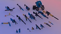 Low poly pack guns - AK-47 - M16 - AR15 - UZI VR AR  low-poly 3D model