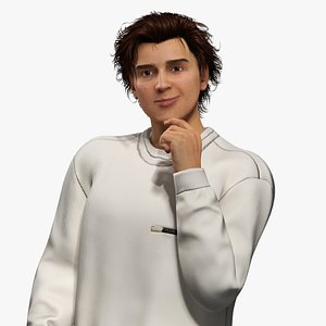 Realistic Young Casual Man Model with White Sweatshirt model