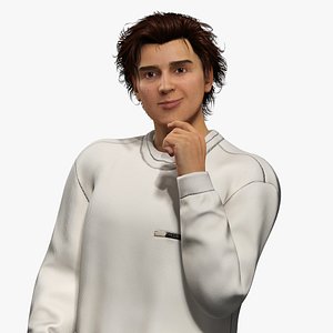 Realistic Young Casual Man Model with White Sweatshirt