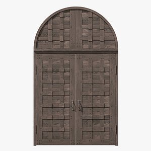 3d old castle double wood door model