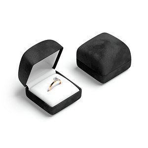 Black Wedding Ring Box Set - opened and closed jewelry box 3D