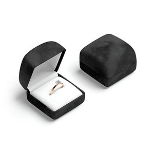 Black Wedding Ring Box Set - opened and closed jewelry box