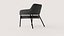 Sillón moderno tapizado en color oscuro con estructura metálica delgada.