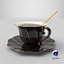 Black Porcelain Tea Cup with Saucer and Spoon 3D