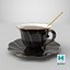 Black Porcelain Tea Cup with Saucer and Spoon 3D