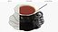 Black Porcelain Tea Cup with Saucer and Spoon 3D