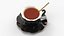 Black Porcelain Tea Cup with Saucer and Spoon 3D