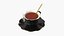 Black Porcelain Tea Cup with Saucer and Spoon 3D