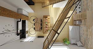 3D Interior scene of modern two-level apartment for Blender model