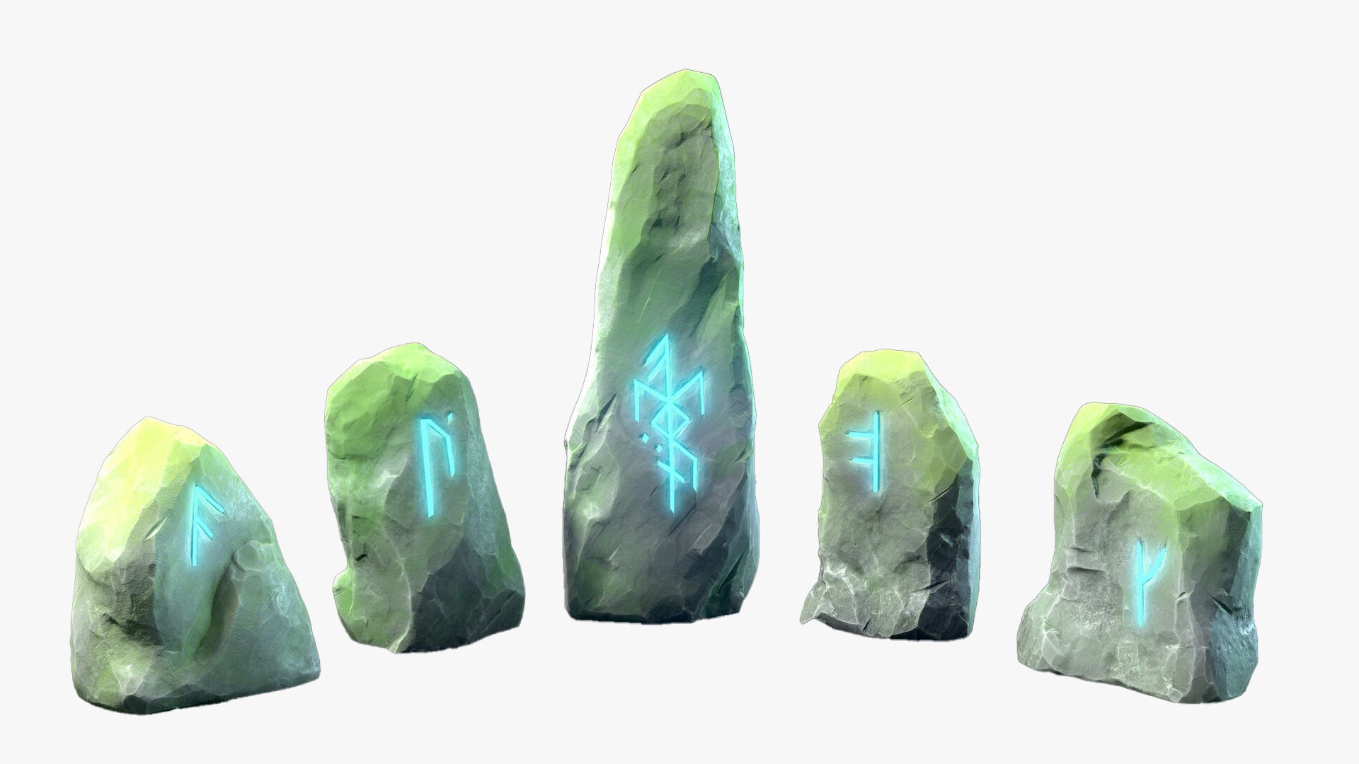 3D Model Stylized Runestones Pack Low-poly Mossy - TurboSquid 2180404