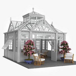 Victorian Style Winter Garden with Furniture and Flowers 3D model