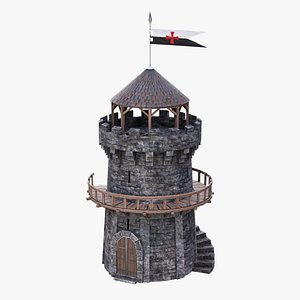 3D Medieval Templar Watchtower Castle with Interior 3D Model Game Ready 8K PBR model