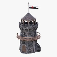 Medieval Templar Watchtower Castle with Interior 3D Model Game Ready 8K PBR