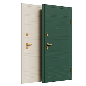 3D model Modern Metal Entrance Door - Minimalist Horizontal Line Design