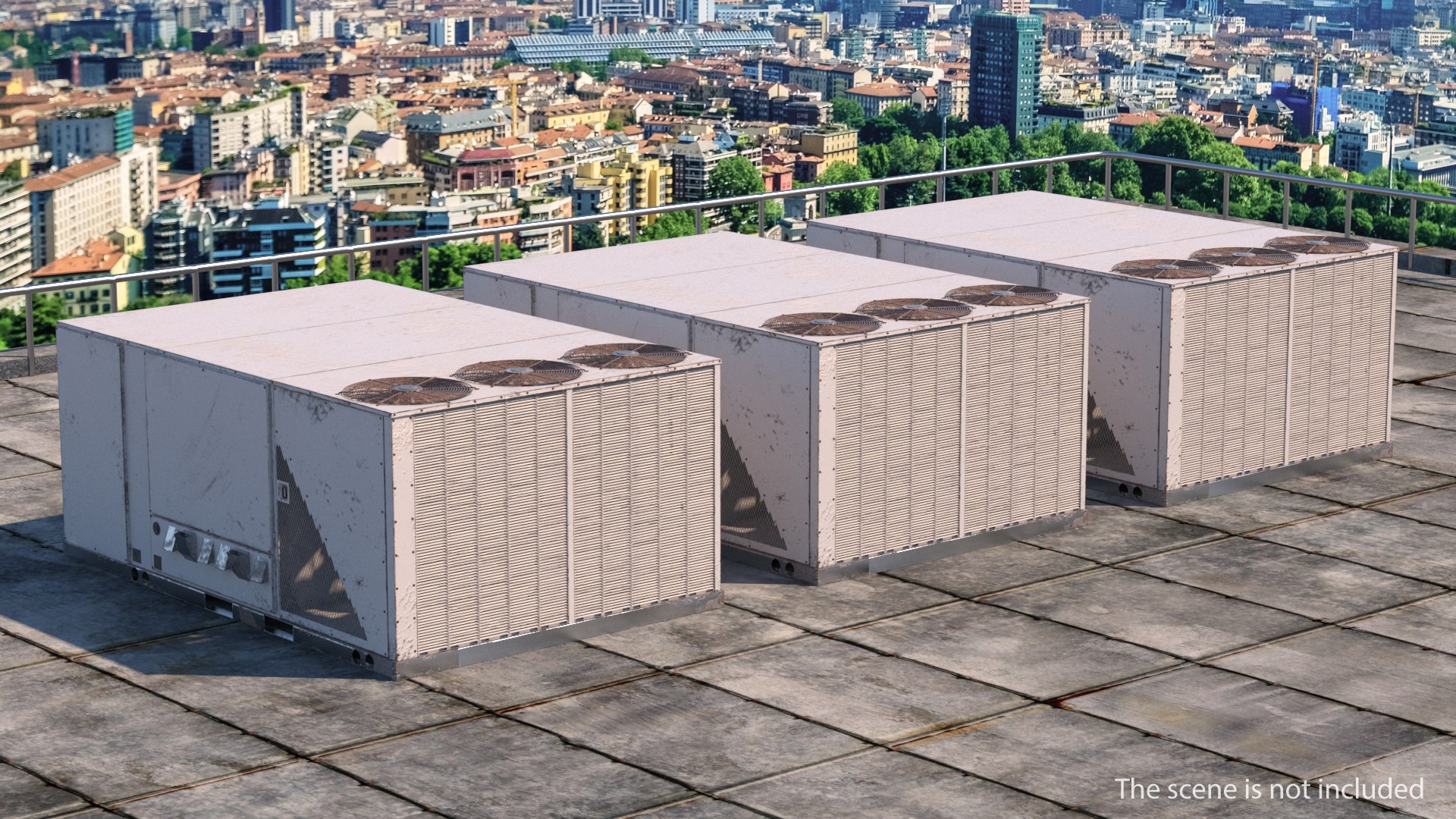 3 Vents Air Conditioning Rooftop System Rusted 3D model preview