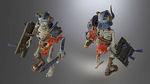 3D Low Poly Animated Warrior Skeleton Character