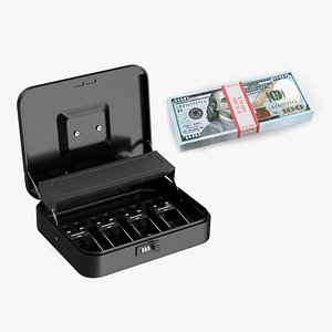 Rigged Cash Box with Dollar Banknotes Collection 3D model