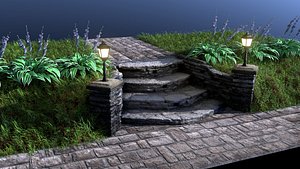 Flagstone Entrance Stairs 3D