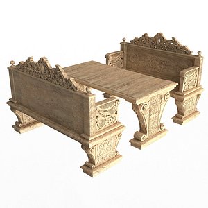 Stone Bench and Table 05 model