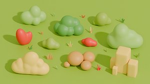 3D model Stylized Cartoon Grass and Bushes