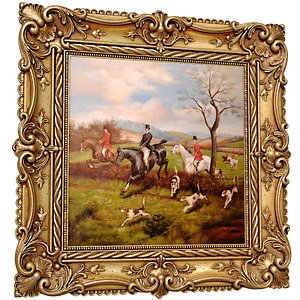 Classic painting in a carved golden frame painting picture 3D model 3D model