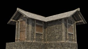 old medieval village house low poly 3d 3D