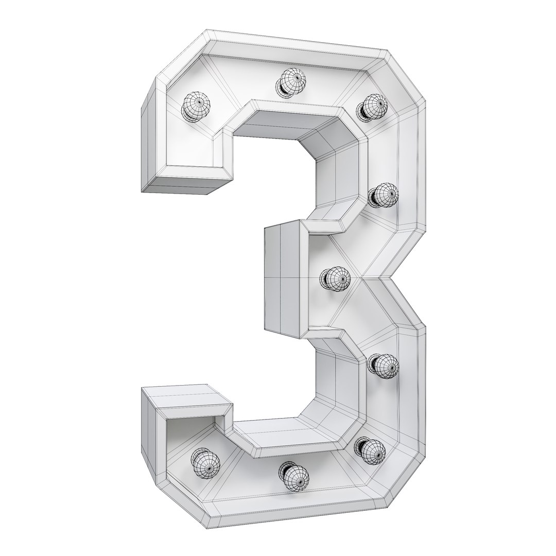 Marquee Number Three Wooden Led Glow Sign 3dmodel 3D - TurboSquid 1973430