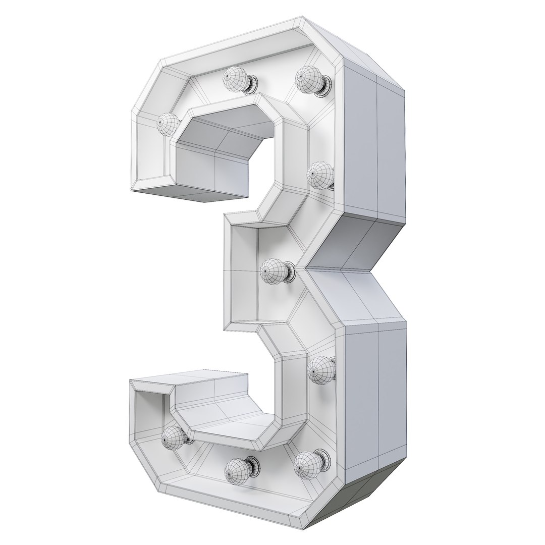 Marquee Number Three Wooden Led Glow Sign 3dmodel 3D - TurboSquid 1973430