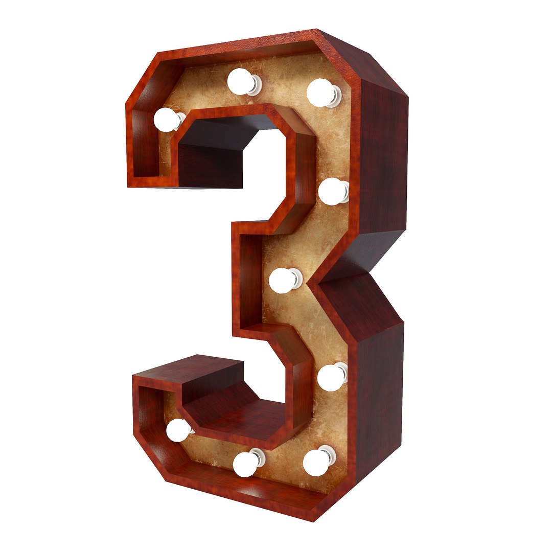 Marquee Number Three Wooden Led Glow Sign 3dmodel 3D - TurboSquid 1973430