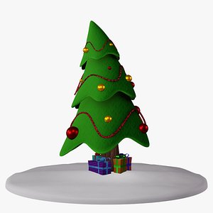 Cartoon christmas tree with gifts 3D