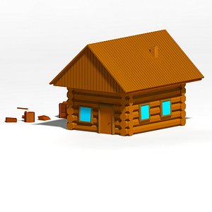 cartoon wooden cottage 3d obj