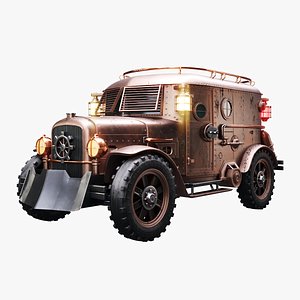 3D Steampunk Armored Van PBR Textured Vehicle
