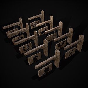 Rustic Wooden Signboard 3D model