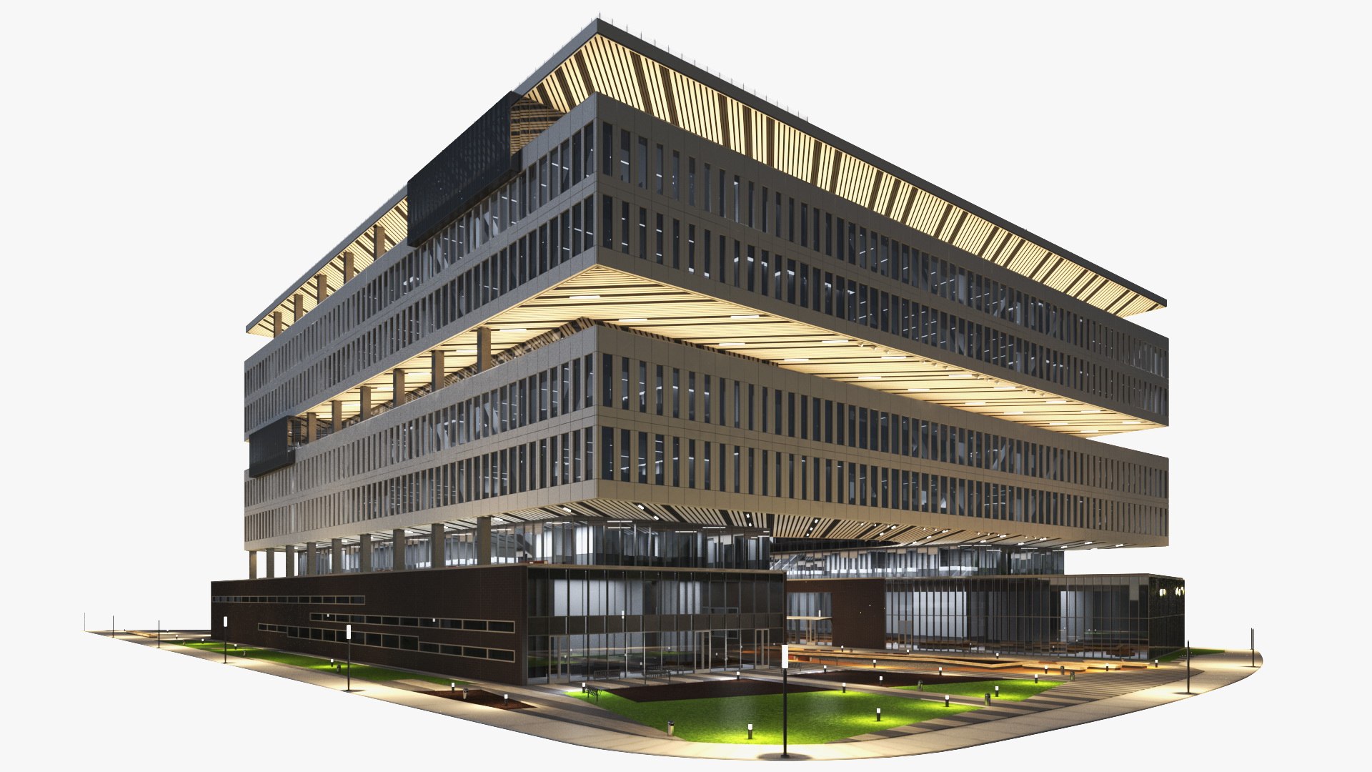 Modern Office Building Night Glow 3D model preview