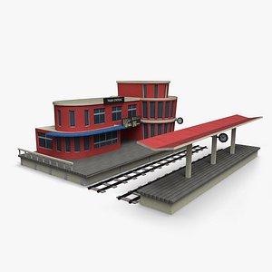 cartoony train station 3D model