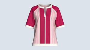 Girls Raglan Split Neck T-shirt With Striped