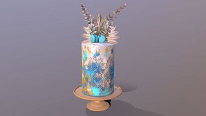 3D Luxury Golden Blue Buttercream Cake