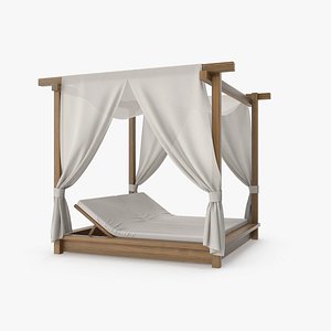3D model Wood Outdoor Pergola with Fabric Curtains