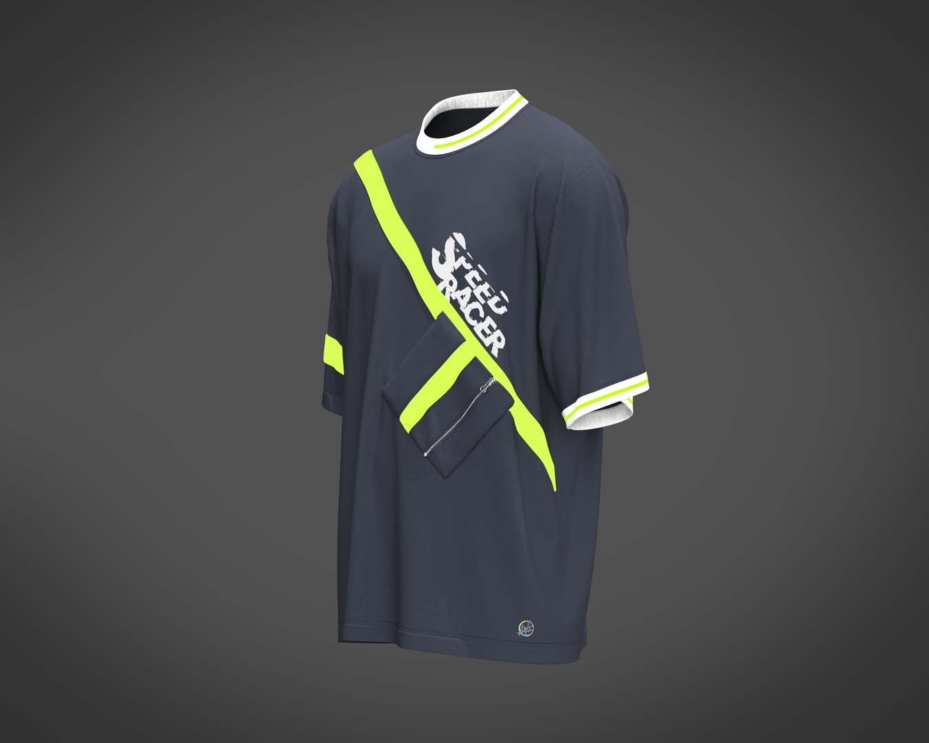 Oversized speed racer graphic tee with the contrast of neon 3D ...