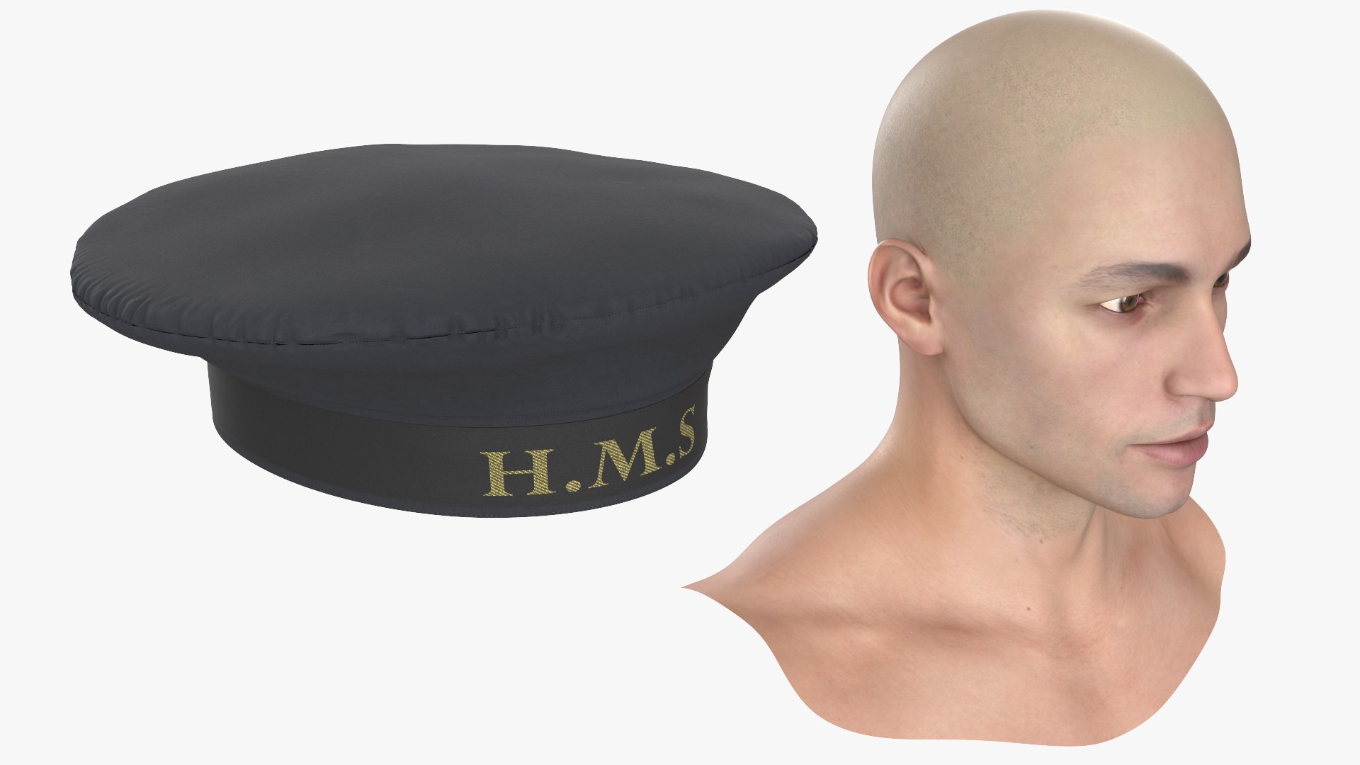 HMS Royal Navy Sailor Cap on Head 3D https://p.turbosquid.com/ts-thumb/Zm/pLsUJD/ip/hms_royal_navy_sailor_cap_on_head_004/jpg/1788390407/1920x1080/fit_q87/e66d6b2fabeb942ac53d5b558a4de71970f4ac50/hms_royal_navy_sailor_cap_on_head_004.jpg