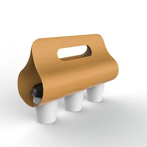 Three Coffee Cups with Kraft Paper Holder model