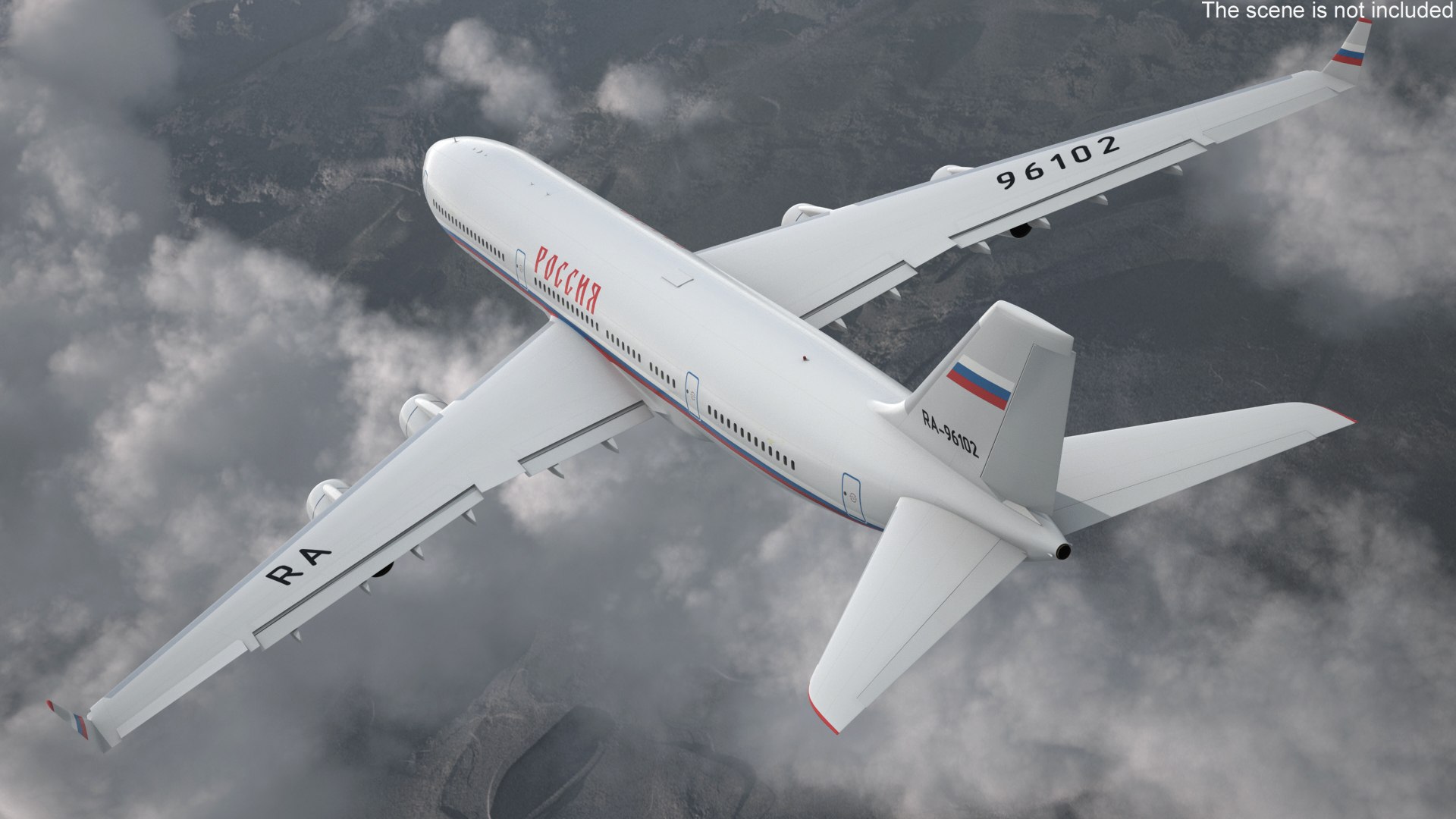 Airplane IL-96-400 Rossya Airlines model https://p.turbosquid.com/ts-thumb/Zn/QhO6WR/M2/airplaneil96400rossyaairlinesvray3dmodel002/jpg/1666863902/1920x1080/fit_q87/63b26d9b40c842690fce9be570ebe87ec46392d9/airplaneil96400rossyaairlinesvray3dmodel002.jpg