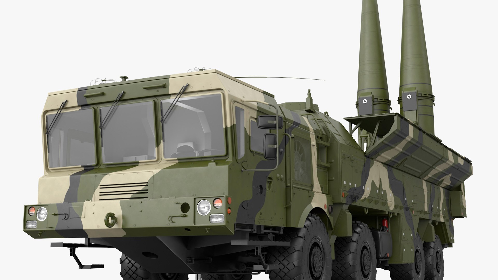 Iskander SS-26 Stone in Camouflage Colored Rigged for Maya