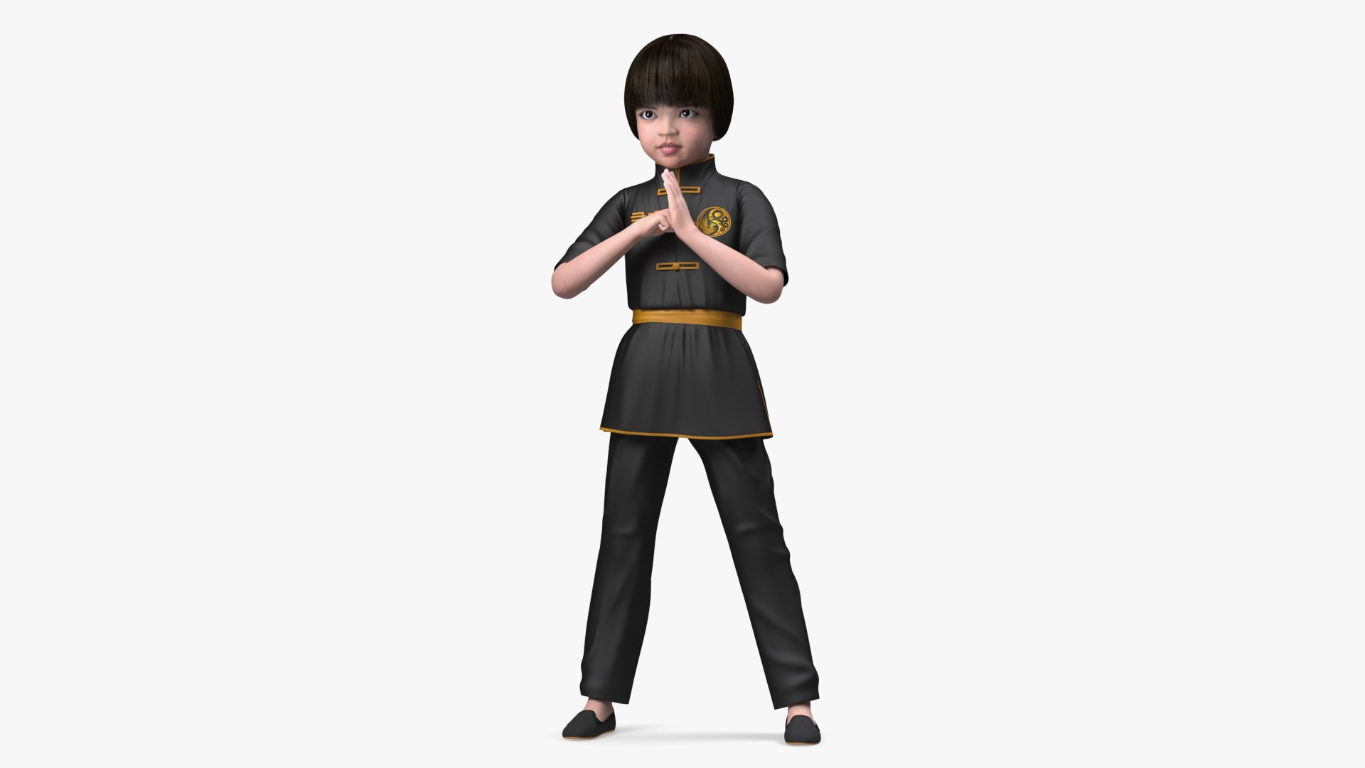 Chinese Girl Child Engaged in Martial Arts 3D model preview